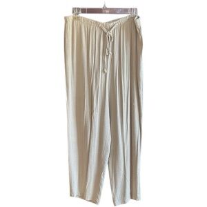 Diane Richard light tan vintage Rayon Acetate flowy pants tie front Size L